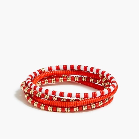 J. Crew Red and White Beaded Bracelets Set of Five - Picture 3 of 5